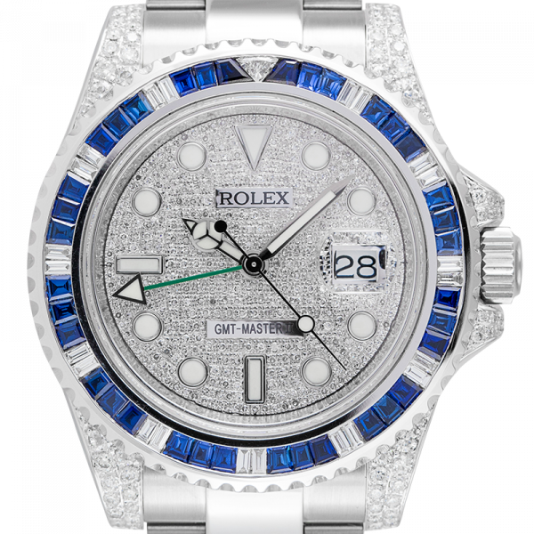 Rolex GMT-Master II Stainless Steel Diamond Set Blue Custom Bezel Diamond PavE Dial 116710LN