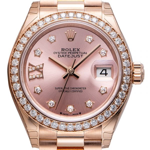 Rolex Lady Datejust 28 Rose Gold Rose Diamond IX Dial & Diamond Bezel President Bracelet 279135RBR