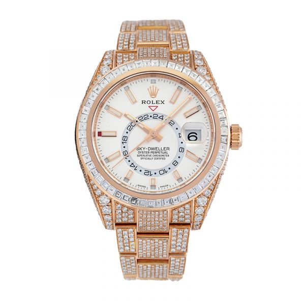 Diamond Set Rolex Sky-Dweller Rose Gold White Dial 326935