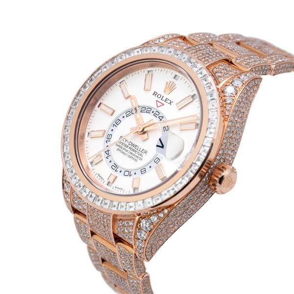 Diamond Set Rolex Sky-Dweller Rose Gold White Dial 326935
