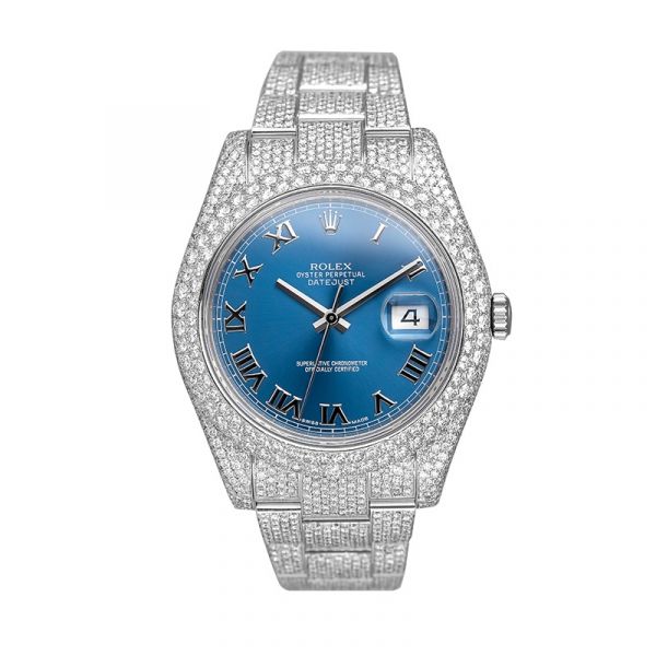 Rolex Datejust 41 Custom Diamond Set with Blue/Roman Dial 116300