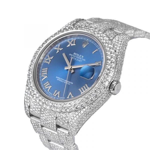 Rolex Datejust 41 Custom Diamond Set with Blue/Roman Dial 116300