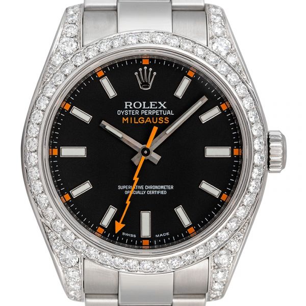 Custom Diamond Set Rolex Milgauss Black Dial 116400 Watch
