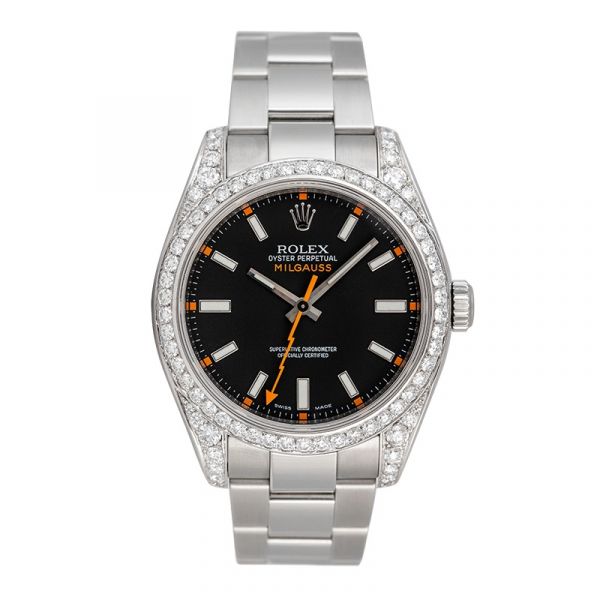 Custom Diamond Set Rolex Milgauss Black Dial 116400 Watch