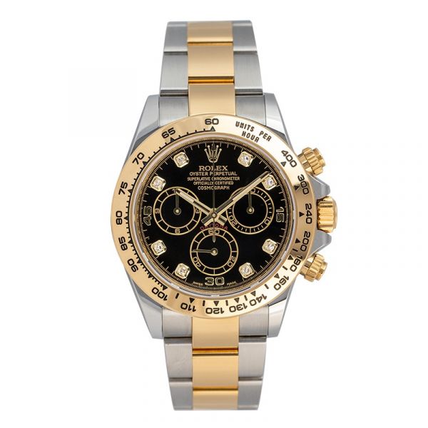 Pre-Owned Rolex Daytona Steel and Yellow Gold Black/Diamonds Dial 116503 Watch