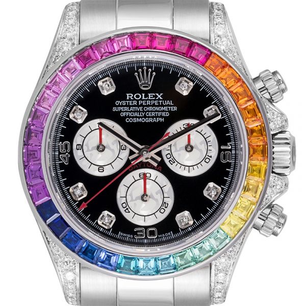 Custom Diamond Set Rainbow Rolex Daytona White Gold 116509 Watch
