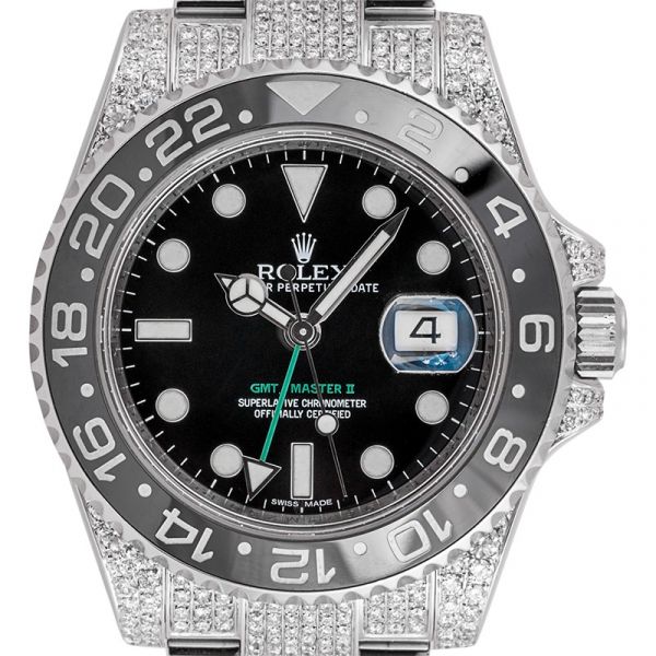 Custom Diamond Set Rolex GMT-Master II Black Dial Watch 116710LN