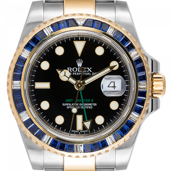 Rolex GMT-Master II Steel and Yellow Gold with custom Blue bezel 116713LN