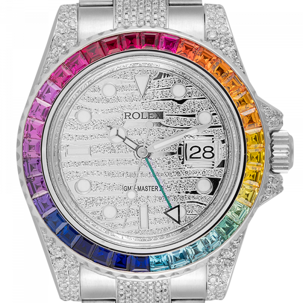 Rolex GMT-Master II Steel Diamond Set with custom Rainbow Bezel 116710LN