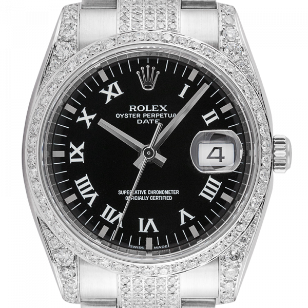 Rolex Date in Stainless Steel Custom Diamond Set 115200