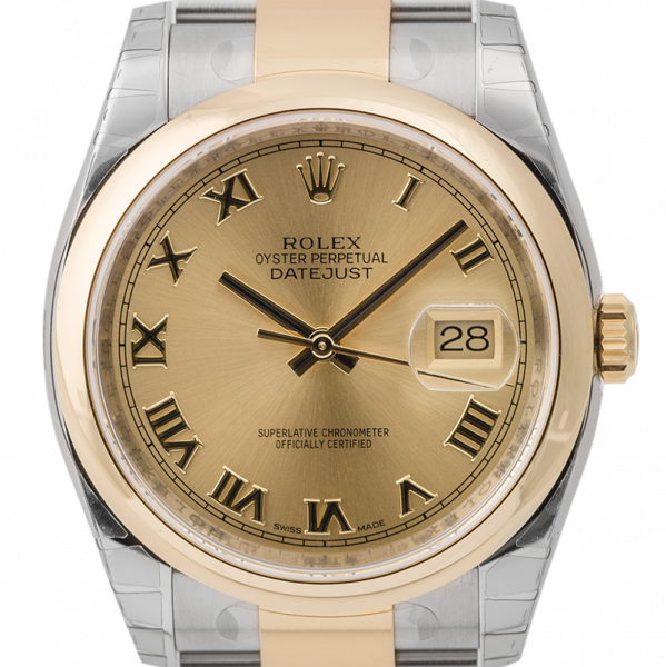 Rolex DateJust 36mm Yellow Gold and Steel Champagne/Roman 116203