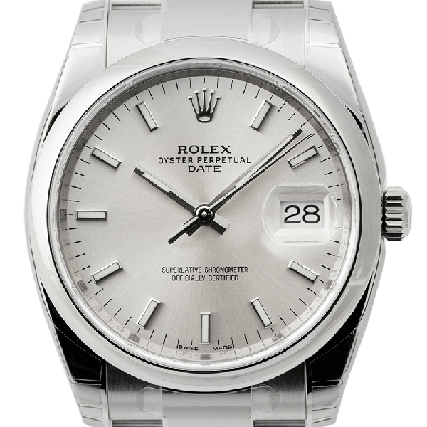 Rolex Date 34mm Stainless Steel Silver/Index Oyster 115200
