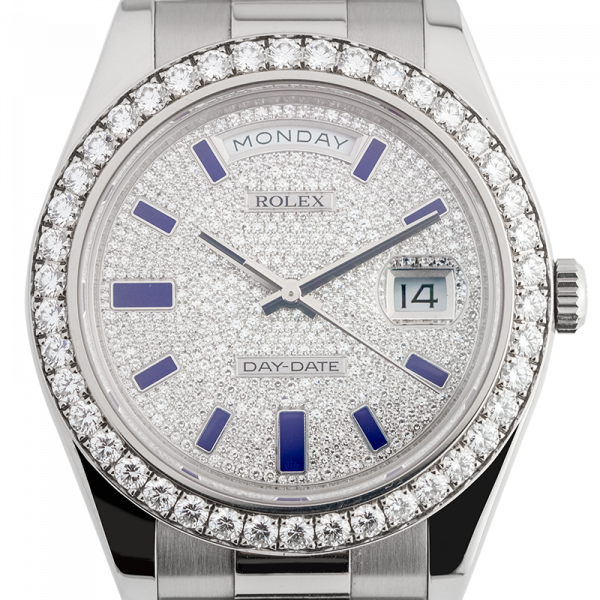 Rolex Day-Date 41 White Gold Diamond-Paved Blue Enamel Hour Markers President 218349