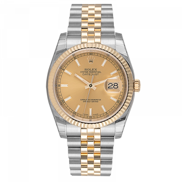 Rolex DateJust 36mm Stainless Steel & Yellow Gold Champagne/Index Dial 116233