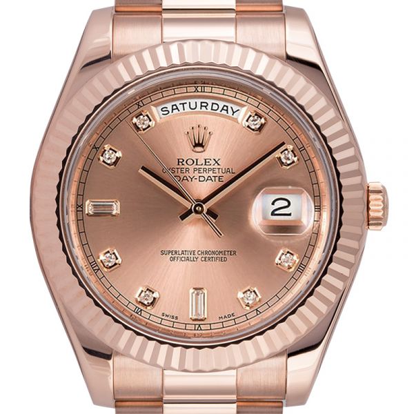 Rolex Day-Date II 18ct Everose Gold with Rose Gold/Diamonds Dial Watch 218235