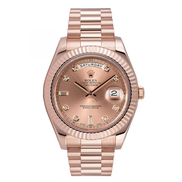 Rolex Day-Date II 18ct Everose Gold with Rose Gold/Diamonds Dial Watch 218235