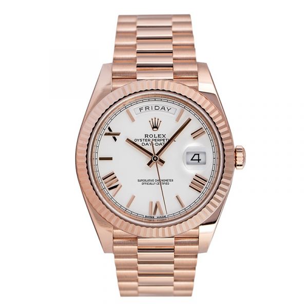 Pre-Owned Rolex Day-Date 40mm 18ct Everose Gold White Dial 228235 Watch