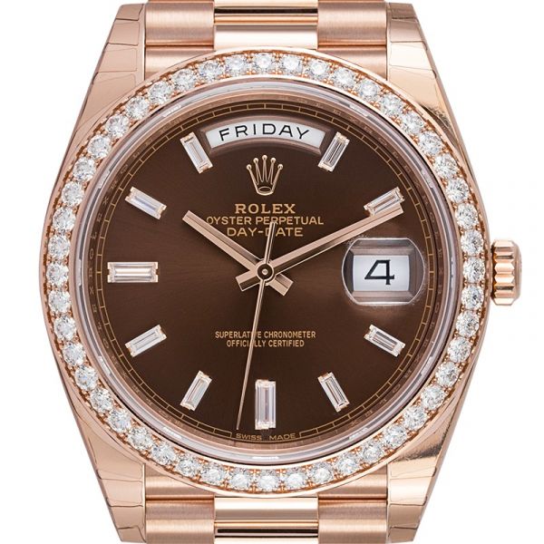 Rolex Day-Date 40 18ct Everose Gold Chocolate Dial Set with Diamonds 228345RBR