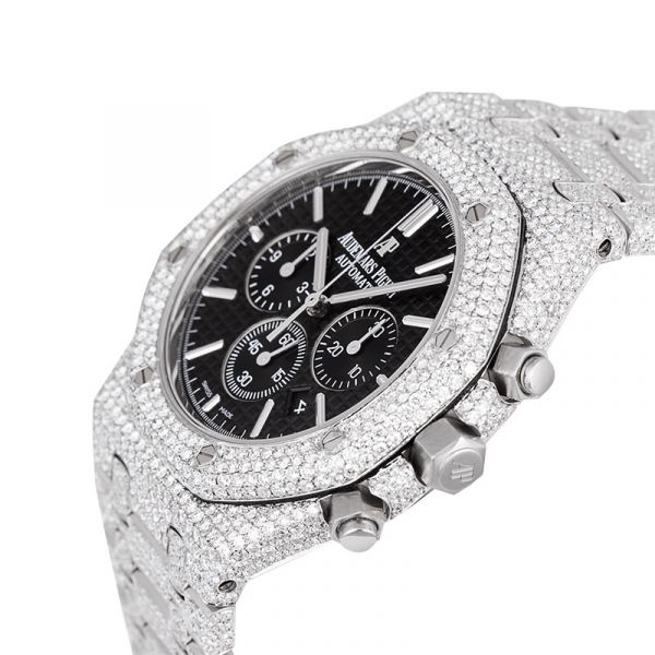 Custom Diamond Set Audemars Piguet Royal Oak Chronograph Black Dial Watch