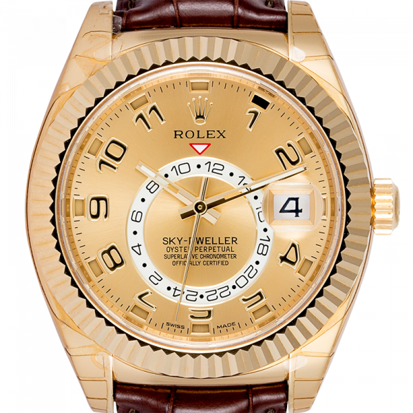 Rolex Sky-Dweller 18ct Yellow Gold Champagne/Arab Leather Strap 326138