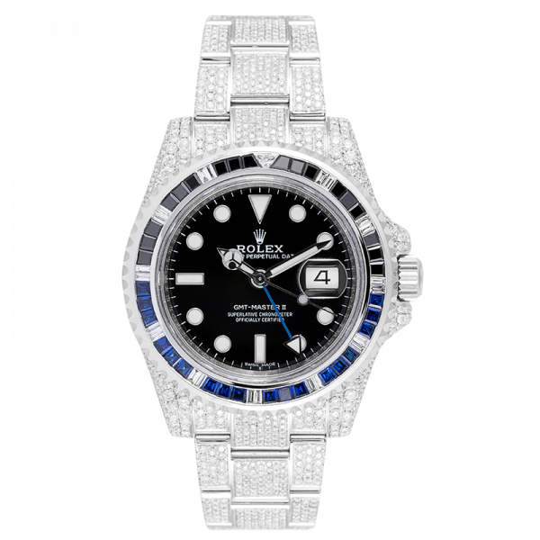 Rolex GMT-Master II Stainless Steel Micro Diamond Set with Custom Black/Blue Bezel 116710BLNR