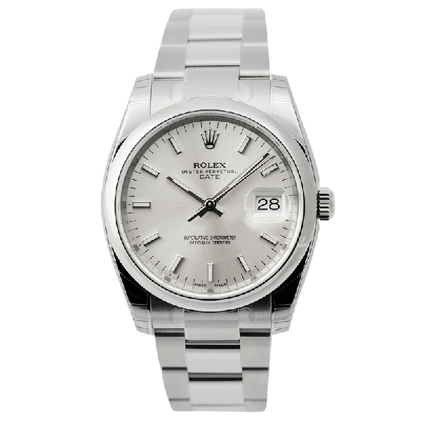 Rolex Date 34mm Stainless Steel Silver/Index Oyster 115200