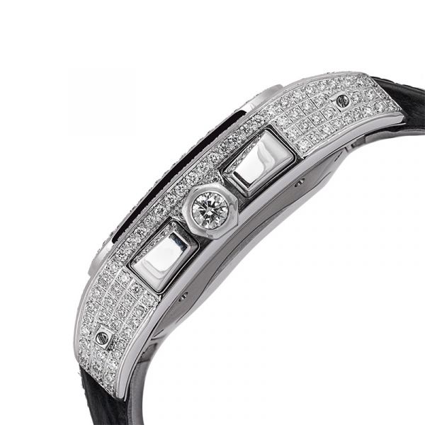 Cartier Santos 100 XL Chronograph Custom Diamond Set Black Strap W20090X8