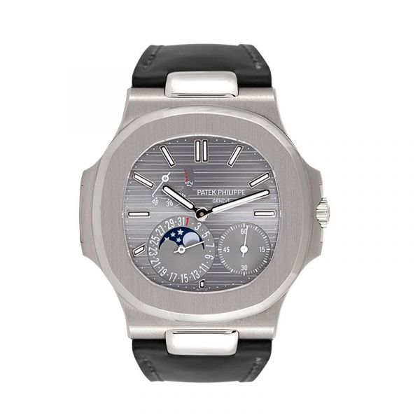 Patek Philippe Nautilus 5712G White Gold Black Leather Strap Watch