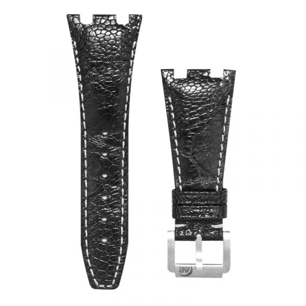 Audemars Piguet Royal Oak Offshore Black Ostrich Leather Custom Strap with White Stitching 42mm