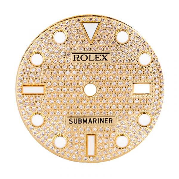Custom Yellow Gold Diamond Paved Dial for Rolex Submariner
