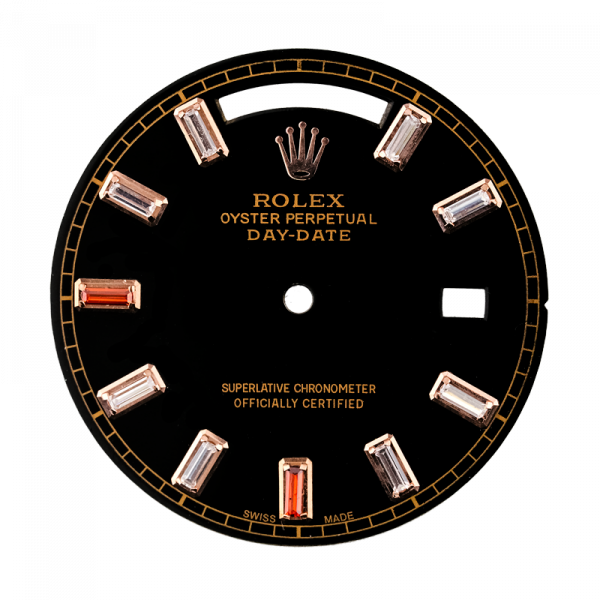 Rolex Day-Date 41mm Black/Baguette Cut Diamond Hour Markers Custom Dial