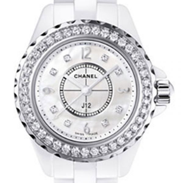 Chanel J12 29mm Quartz White Ceramic Mother of Pearl Dial with White Diamonds Hour Markers H2572