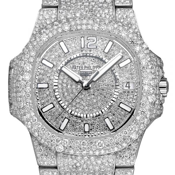 Custom Diamond Set Patek Philippe Ladies Nautilus 7011/1G-001 White Gold Watch