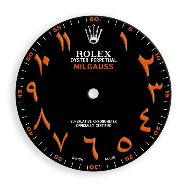 Custom Black/Orange Arabic Dial for Rolex Milgauss