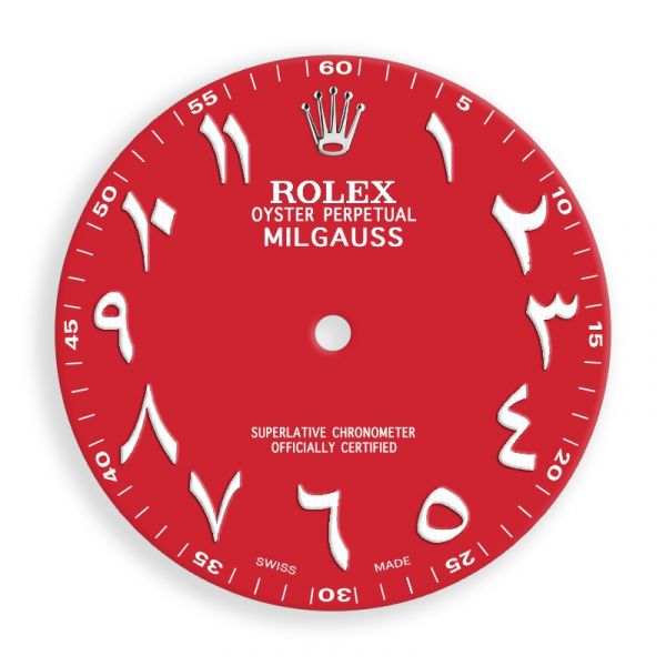 Custom Red/White Arabic Dial for Rolex Milgauss