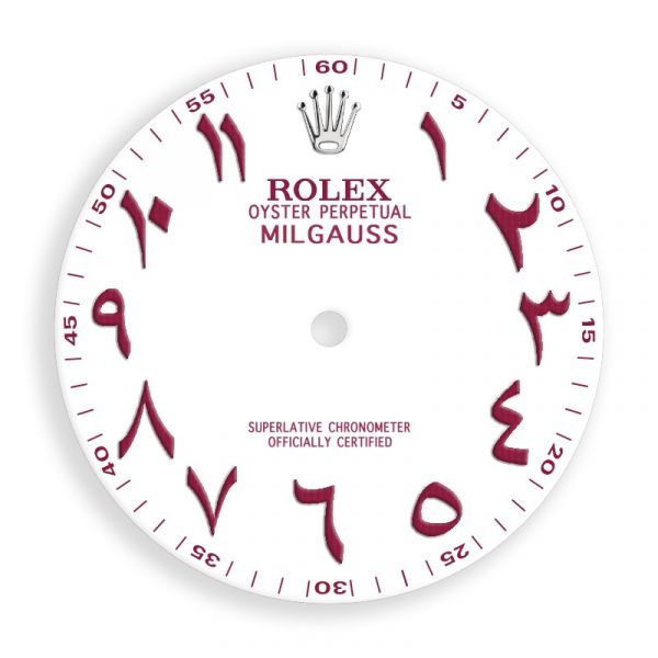Custom White/Red Arabic Dial for Rolex Milgauss