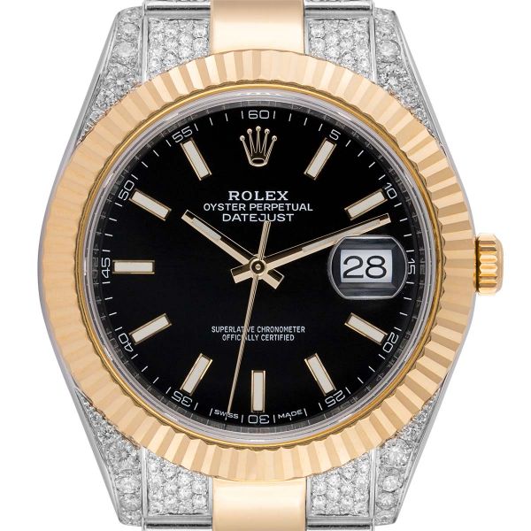 Rolex Datejust 126333 Steel and Yellow Gold Black Dial Custom Diamond Set Watch