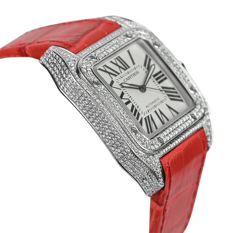 Cartier Santos L Diamond Set Custom Watch Leather W20073X8