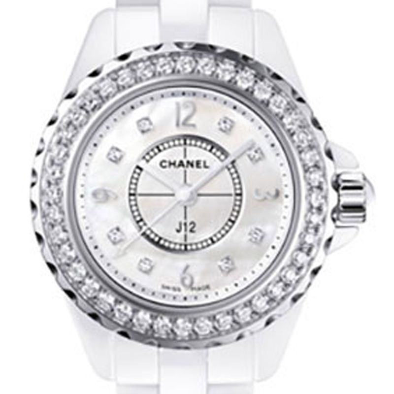 Chanel J12 White Ceramic and Diamonds Ladies Watch H3110 at 1stDibs