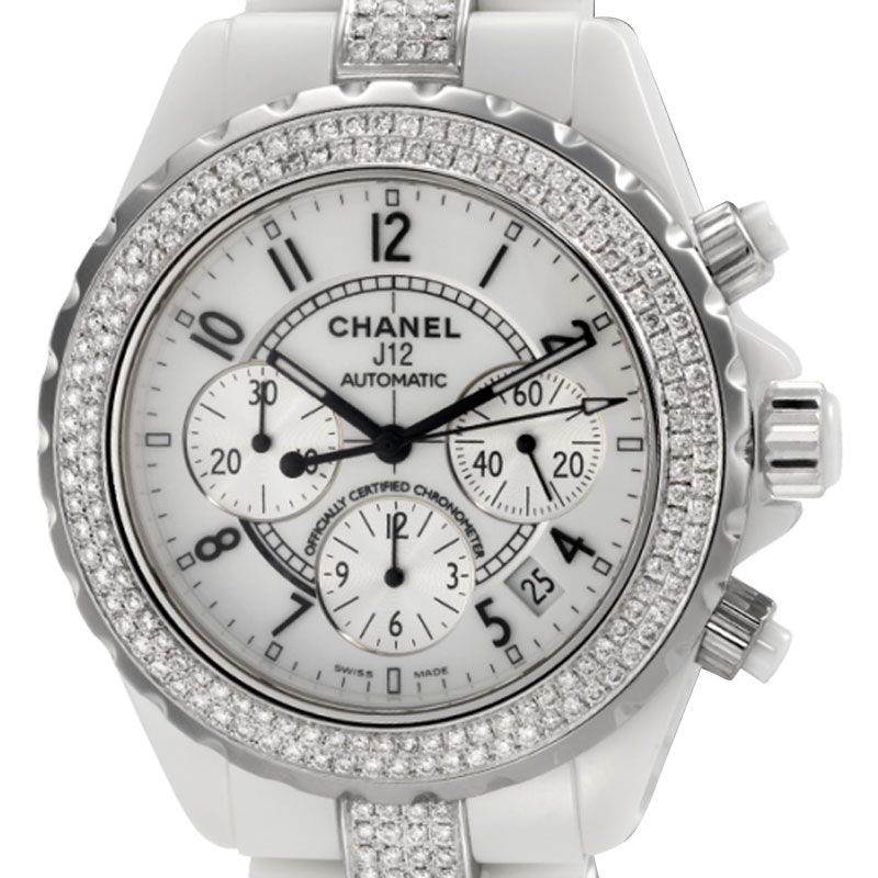 Chanel White J12 Ceramic and Diamonds 41mm Chronograph Automatic